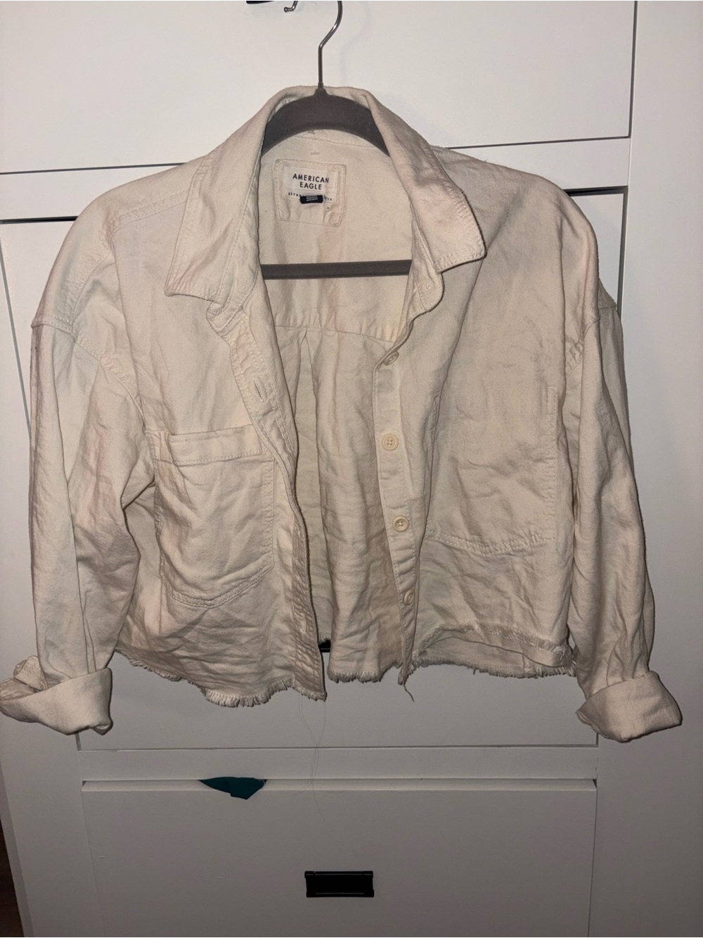 American Eagle Outfitters Off-White Cropped Button-Up Jacket